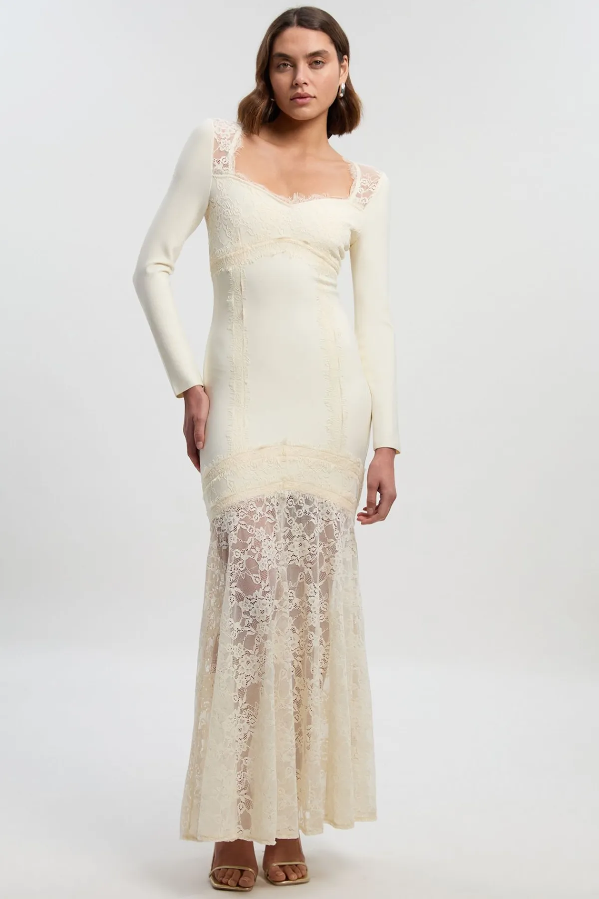 KarenMillen Robe Maxi Tricot Moulante à Bandage et Dentelle Mélangée<Femme Satin Et Dentelle|Robes Bal De Promo