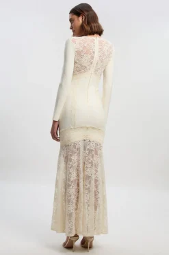 KarenMillen Robe Maxi Tricot Moulante à Bandage et Dentelle Mélangée<Femme Satin Et Dentelle|Robes Bal De Promo