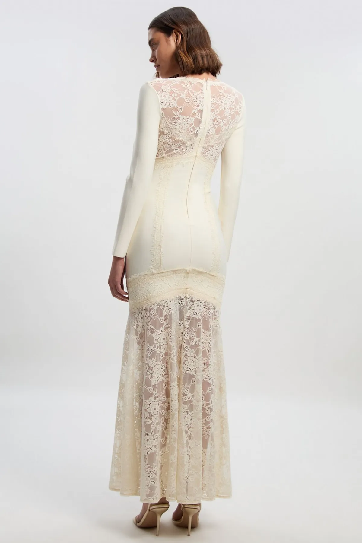 KarenMillen Robe Maxi Tricot Moulante à Bandage et Dentelle Mélangée<Femme Satin Et Dentelle|Robes Bal De Promo
