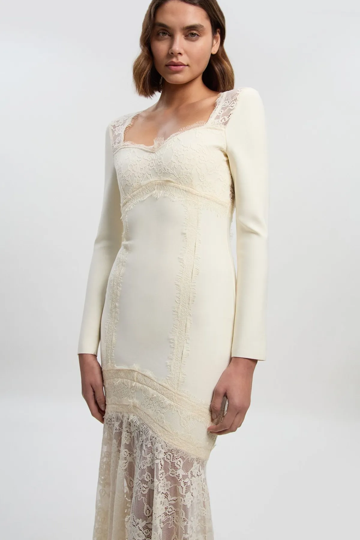 KarenMillen Robe Maxi Tricot Moulante à Bandage et Dentelle Mélangée<Femme Satin Et Dentelle|Robes Bal De Promo