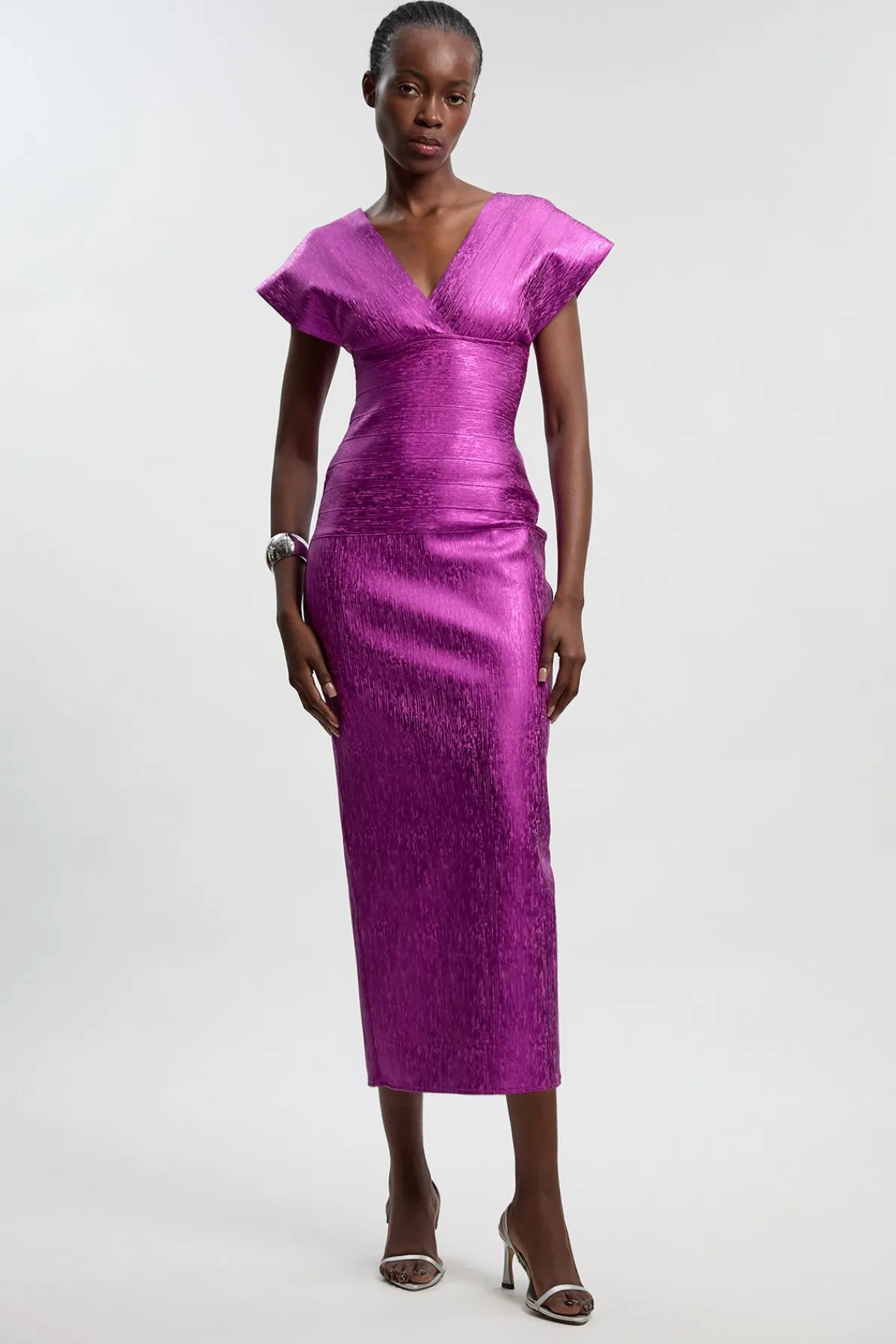 KarenMillen Robe Maxi Tricot Petite à Manches Ange et Effet Métallisé<Femme Toutes Les Robes|Robes Longues