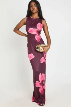 Robe Maxi Ultra Douce À Encolure Bardot Et Imprimé Floral