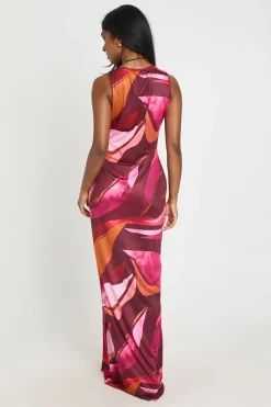 Robe Maxi Ultra Douce À Encolure Slash Et Imprimé Abstrait