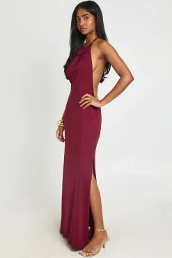 boohoo Robe Maxi Ultra Douce À Encolure Froncée Dos Nu Et Col Licou<Femme Robes|Robe Invitée Mariage