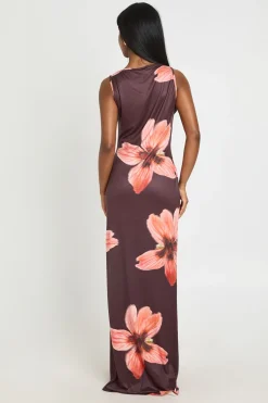 Robe Maxi Ultra Douce À Encolure Bardot Et Imprimé Floral