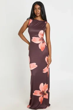 Robe Maxi Ultra Douce À Encolure Bardot Et Imprimé Floral