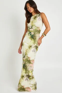 Robe Maxi Ultra Douce À Imprimé Abstrait Effet Marbre
