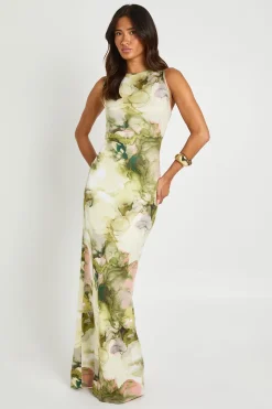 Robe Maxi Ultra Douce À Imprimé Abstrait Effet Marbre