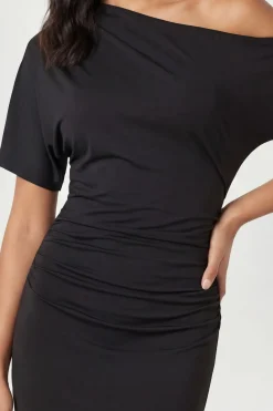 Robe Maxi Ultra Douce À Épaules Tombantes Et Taille Froncée