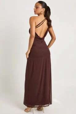 Robe maxi à une épaule, drapé au dos, taille basse