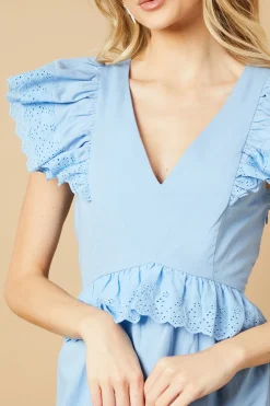 Robe Maxi à Volants avec Panneau Broderie