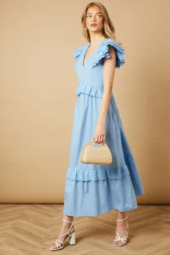 Robe Maxi à Volants avec Panneau Broderie