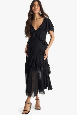 boohoo Robe Maxi à volants Dobby<Femme Robes|Robes De Soirée Chic