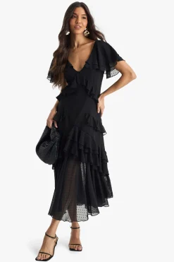 boohoo Robe Maxi à volants Dobby<Femme Robes|Robes De Soirée Chic