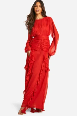 Robe maxi à volants en chiffon froissé