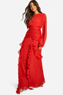 Robe maxi à volants en chiffon froissé