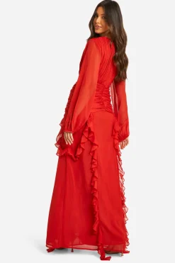 Robe maxi à volants en chiffon froissé