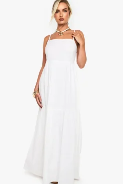 boohoo Robe maxi à volants en lin et à fines bretelles<Femme Robes|Robes De Jour