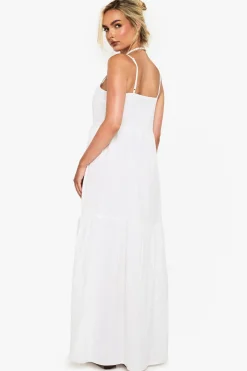boohoo Robe maxi à volants en lin et à fines bretelles<Femme Robes|Robes De Jour