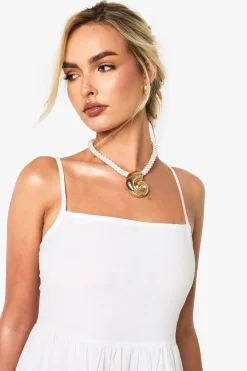 boohoo Robe maxi à volants en lin et à fines bretelles<Femme Robes|Robes De Jour