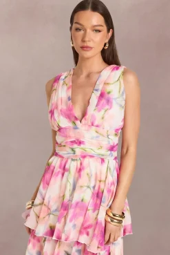 boohoo Robe Maxi À Volants En Mousseline À Décolleté Plongeant Et Motif Floral<Femme Robes|Robe Invitée Mariage