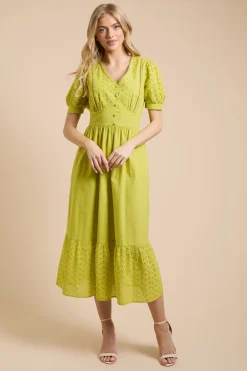 Robe Maxi À Volants En Popeline Avec Manches Bouffantes Et Finitions En Dentelle Broderie Anglaise