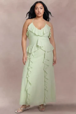 Robe Maxi À Volants Et Col Licou Grande Taille
