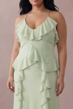 Robe Maxi À Volants Et Col Licou Grande Taille