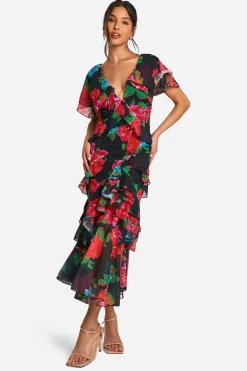 Robe Maxi à Volants Florale