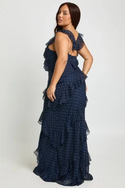 Robe Maxi à Volants à Pois Grande Taille