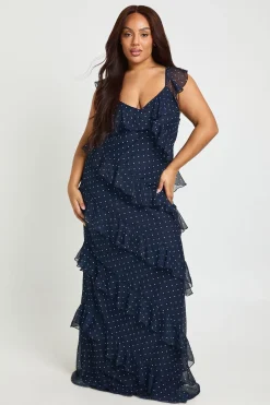 Robe Maxi à Volants à Pois Grande Taille