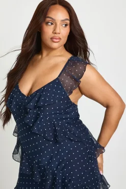 Robe Maxi à Volants à Pois Grande Taille