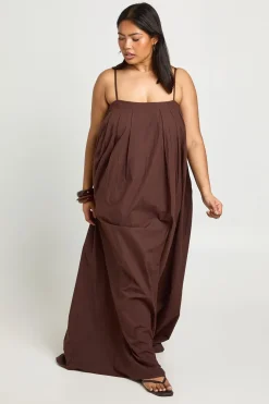 Robe Maxi Volumineuse Plissée En Popeline De Coton Grande Taille