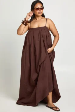 Robe Maxi Volumineuse Plissée En Popeline De Coton Grande Taille