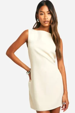 Robe Micro Mini Ajustée à Encolure Fendue et Évasée