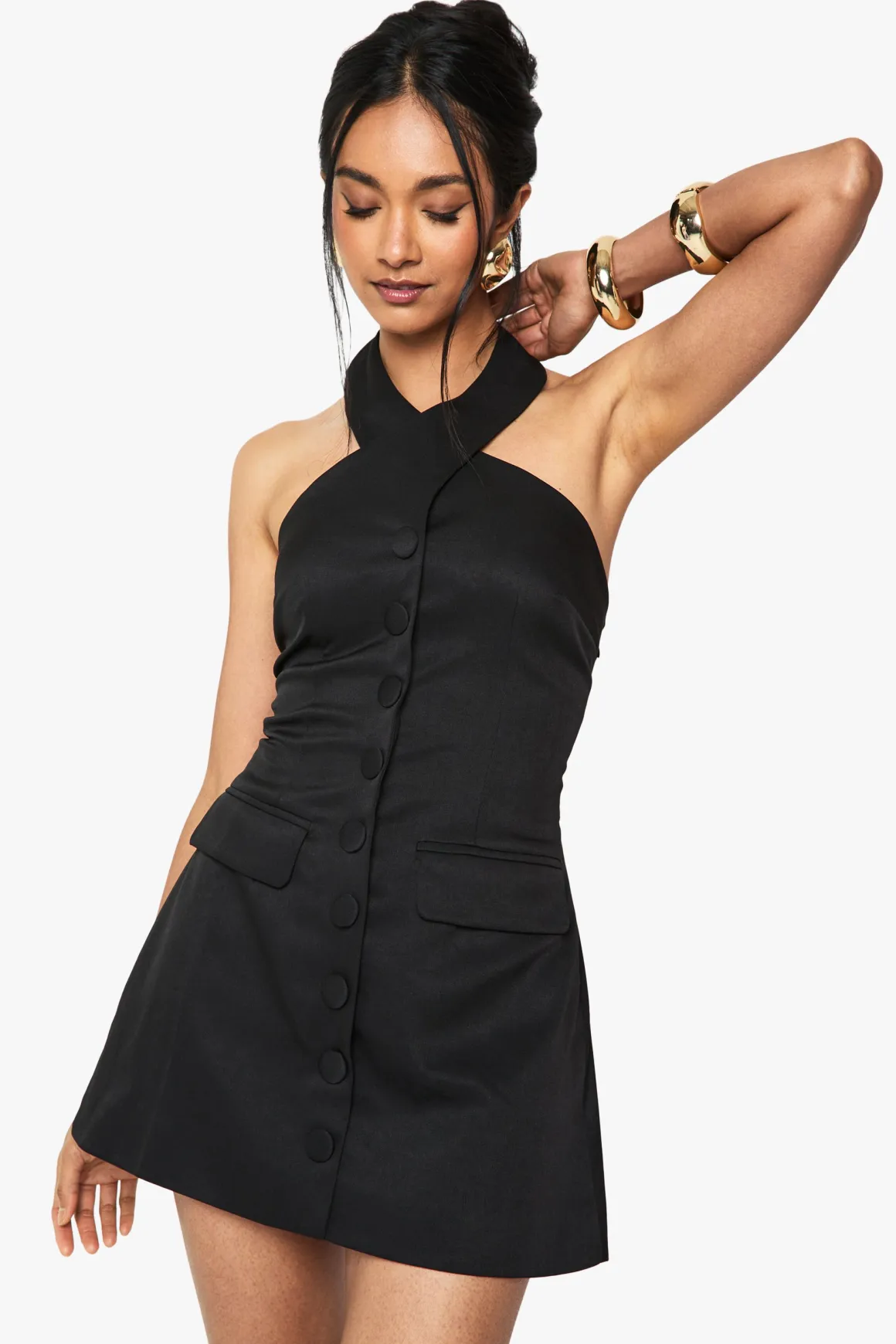 Robe micro-mini ajustée à encolure halterneck