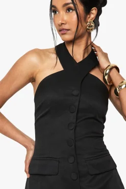 Robe micro-mini ajustée à encolure halterneck