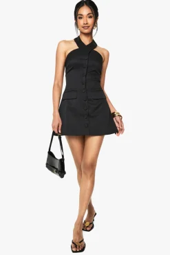 Robe micro-mini ajustée à encolure halterneck
