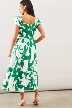 Robe Midaxi Ajustée et Évasée à Motif Floral Ottoman