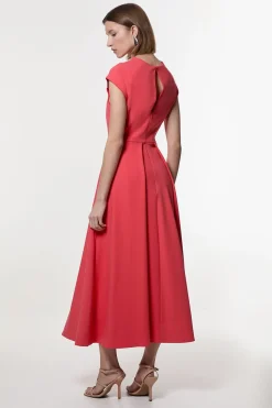 Robe Midaxi Ajustée À Jupe Ample En Tissu Stretch Compact