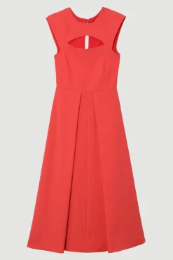 Robe Midaxi Ajustée À Jupe Ample En Tissu Stretch Compact