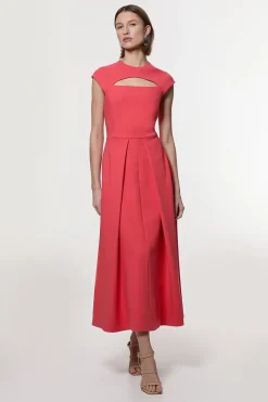 Robe Midaxi Ajustée À Jupe Ample En Tissu Stretch Compact