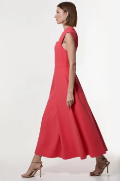 Robe Midaxi Ajustée À Jupe Ample En Tissu Stretch Compact