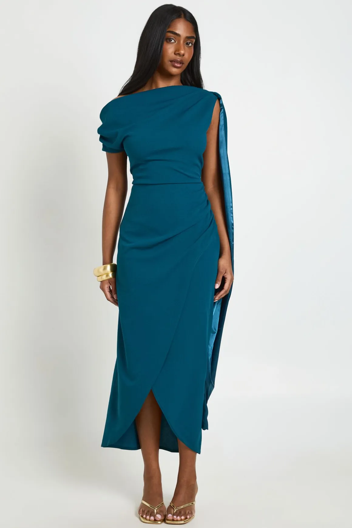 Robe Midaxi Asymétrique Froncée Avec Détail Drapé