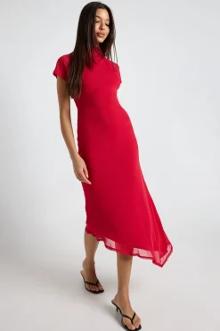 Robe Midaxi Asymétrique À Manches Courtes En Mesh