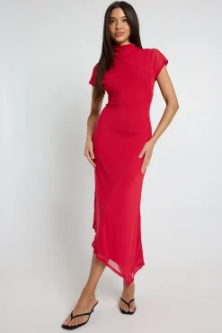 Robe Midaxi Asymétrique À Manches Courtes En Mesh