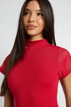 Robe Midaxi Asymétrique À Manches Courtes En Mesh