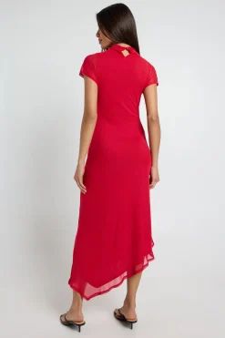 Robe Midaxi Asymétrique À Manches Courtes En Mesh