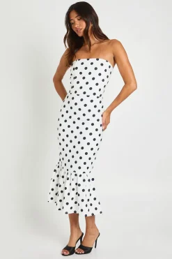 Robe Midaxi Bandeau À Pois Avec Ourlet À Volant