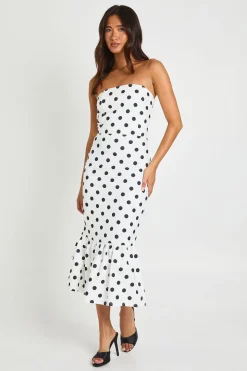 Robe Midaxi Bandeau À Pois Avec Ourlet À Volant